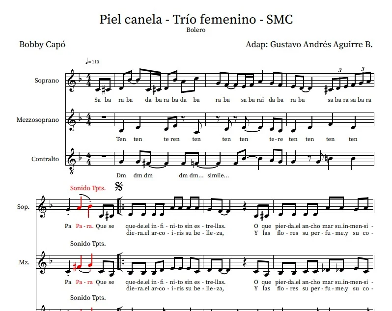 Portada del arreglo vocal Piel Canela