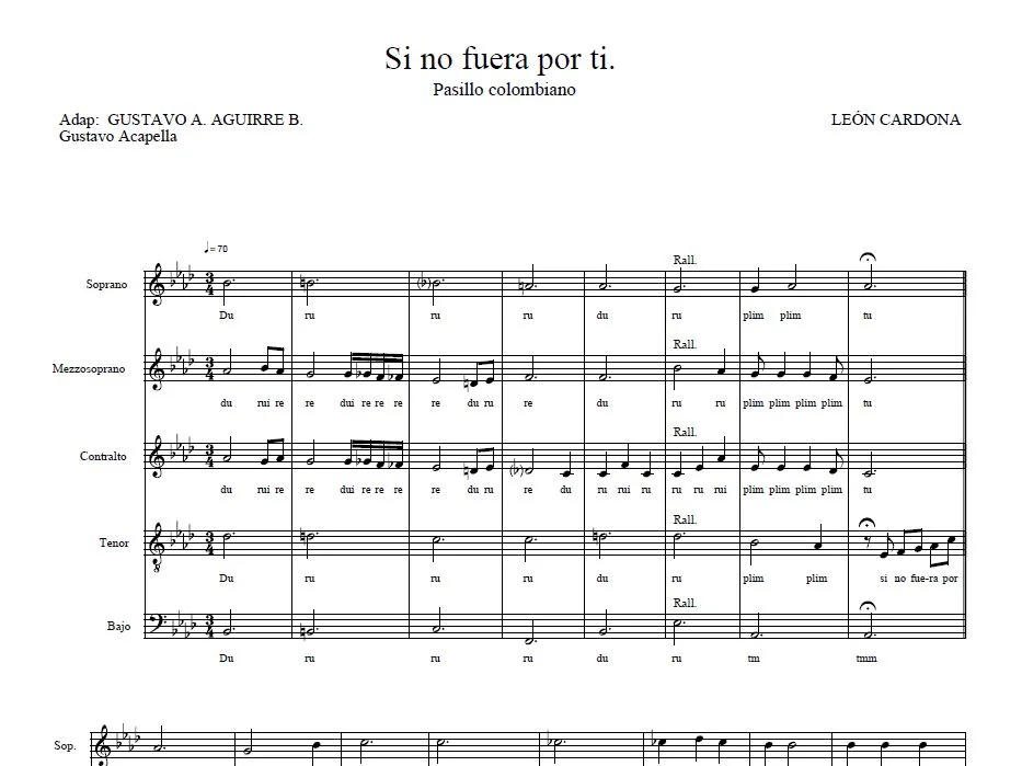 Portada del arreglo vocal Si no fuera por ti